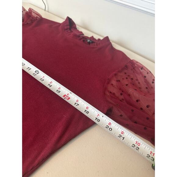 Burgandy Women's Sweater Size XL with sheer polka dot Bishop Sleeves - Picture 5 of 8